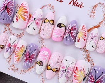 Handmade Whisper Wings Press On Nails: Frosted Matte Medium Almond- 20 Piece Set