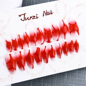 Handmade nails, Crimson Wave Illusion Press on Nail, Medium Almond, 20 Piece Nail Set 123002