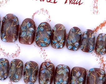 Blue Blossom Press On Nails: Cocoa Medium Round, 20 Piece Set