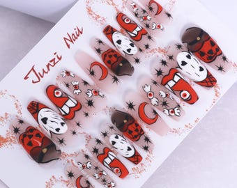 Handmade Bloody Moon Bite Press On Nails: Extra Long Coffin Set (20 Pieces)