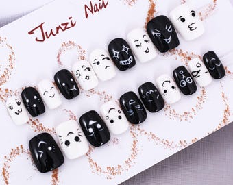 Handmade nail , Emo-Expression Press on nails , Short Round, 20 pieces set 24080805li