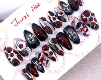 Handmade press on nail, Blood Moon Vision press on nail, Medium Almond Shape, 20 pieces set