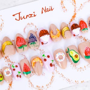 Handmade nail, Fruity Delights 3d Press on nails, Short Almond, 20 pieces 24092101