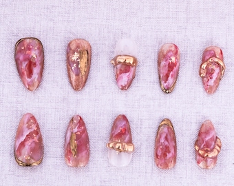 Rosé Reverie Press On Nails: Medium Almond, 20 Piece Set
