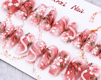 Handmade press on nail, Serpent Grace press on nail, 20 pieces set