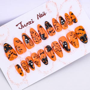 Reusable Press On Nail, Spooky Glow Handmade Press on Nail,  Medium Almond, 20 Pieces Set 24080301