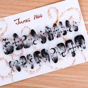 Handmade press on nail, Mystic Night Shadows press on nail , Medium Almond, 20 pieces set 24082805