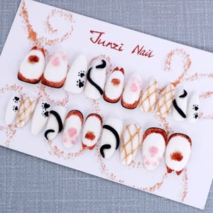 Handmade nails, Purrfect Paw Press On Nail, Medium Almond nail, Frosted Mette finish, 20 pieces set