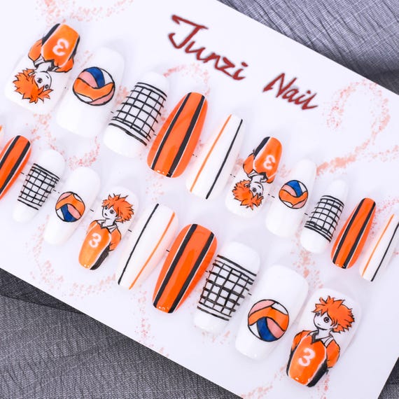 Handmade Nails, Hinata's Game Press on Nail, Long Coffin, 20 Piece