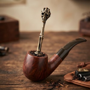 Prensador de pipa de latón con forma de calavera, hecho a mano, 90 mm de largo, herramienta gótica para prensar tabaco, accesorio único de metal para fumar, regalo para fumadores.