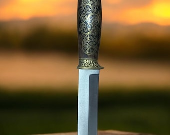 Handmade N690 Steel Hunting Knife, Engraved Filigree Handle, Gift for Him