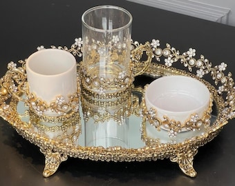 Brass casting Stoned 4-Piece Coffee Set Gold
