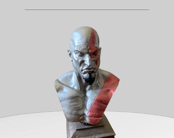 Hand-Painted Kratos Bust: Polyester Home Decor Accent (18 cm)