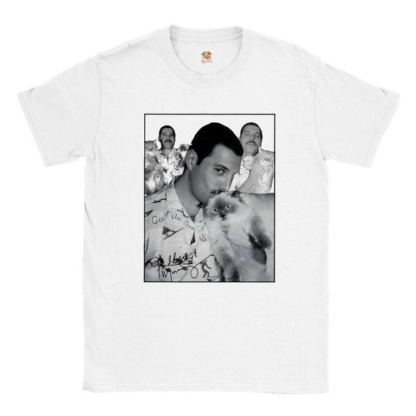 Freddie Mercury katten T-shirt (unisex) | Queenband | Freddie Mercury Boho Rapsodie T-shirt | Jaren 70-rock | Muziek tee