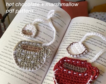 Crochet Tea Cup + Tea Bag / Hot Chocolate + Marshmallow Bookmark PDF Pattern