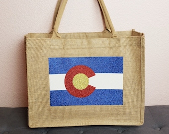 Colorado Burlap Tote Bag