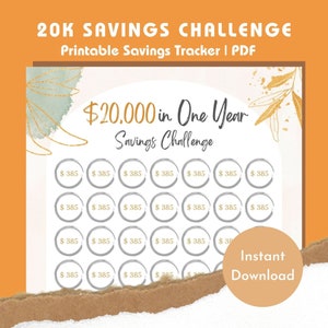 20k savings challenge | Savings Challenge Printable | 20000 Savings Challenge| Monthly Money Tracker