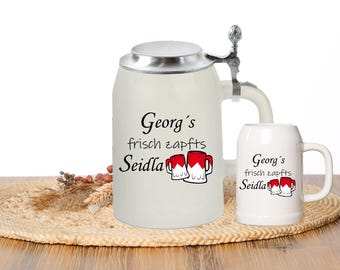 Bierkrug 500ml bedruckt, personalisiertes Steinkrug, mit oder ohne Zinndeckel, Keramik, Geschenk, Geschenkidee, Personalisiert mit Namen