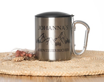 Personalisiert Edelstahltasse Mit Karabiner – Feuermann-Spruch, Perfekt Für Camping, Büro & Geschenke