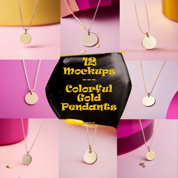 12 GOLD Disc Pendant Studio Mockups - Metal Disk Mockup Set - Canva Overlay Mockup