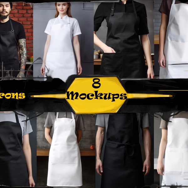 8 Apron Mockup Set. Apron Customized Mockup and Personalized Mockup Pack