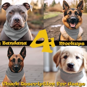 Dog Bandana Mockup: 4 Pet Canva Overlay Bundle (Transparency)