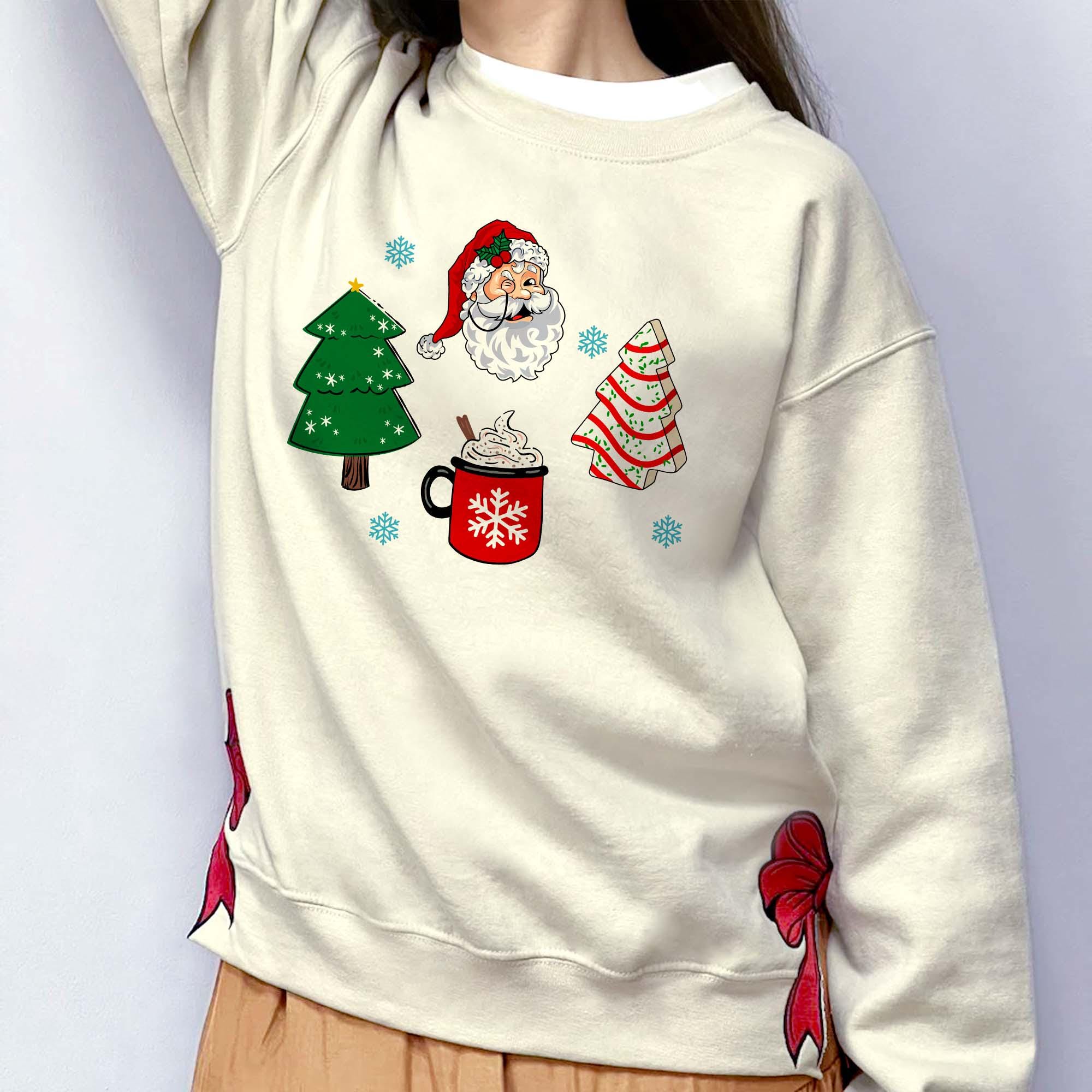 Embroidery Side Bow Cut-out Sweatshirt, Santa Sweatshirt With Trendy Side Bow, Gifts Coquette Bow, Side Slit Sweater, Trendy Coquette Bow