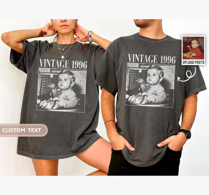 Personalised Vintage Photo And Year Shirt, Custom Picture Birthday Shirt, 30th Birthday Gift, 40th Birthday Gift, Retro 30th Birthday Shirt image 2