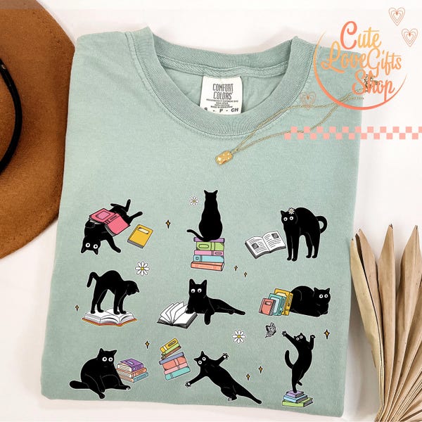 Cats Reading Comfort Colors Shirt, Cat Book Sweatshirt, Books and Cats Shirt, Reading Shirt, Cat Lover T-Shirt,Gift for Cat Lover,Book Lover