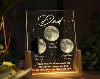 Personalized Moon Phase by Date LED Light Gift from Kids for Dad, Custom Moon Phase Lamp, “We Love You to the Moon”, Father’s Day Keepsake