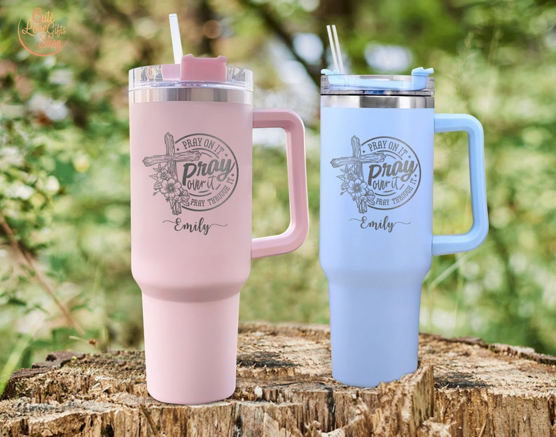 Personalized Christian Cross Tumbler 40oz, Bible Verse Tumbler, Pray on