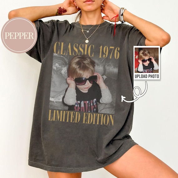 Personalised Vintage Photo And Year Shirt, Custom Picture Birthday Shirt, 50th Birthday Shirt, Born in 1976 Shirt, Retro 50th Birthday Shirt