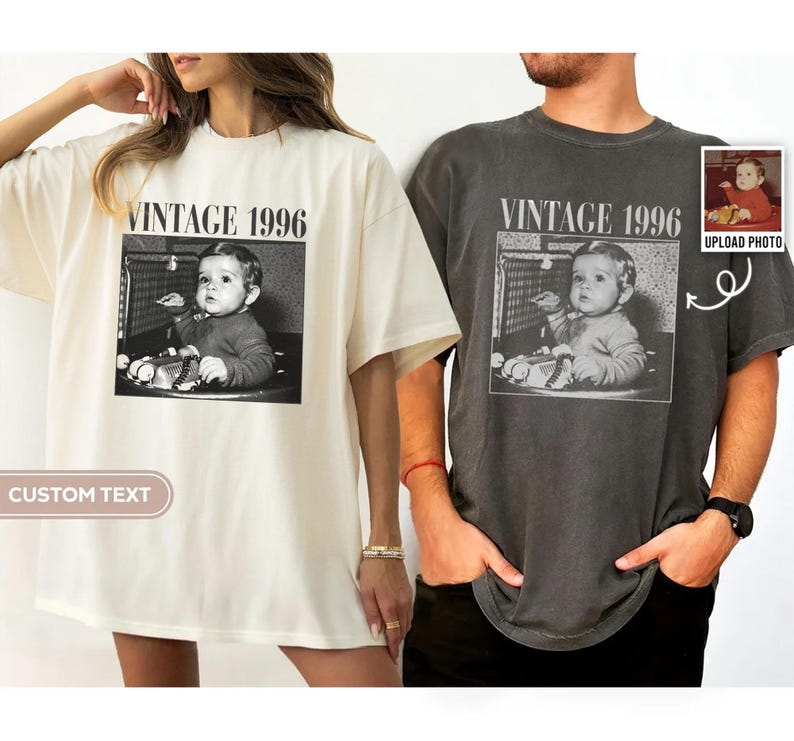 Personalised Vintage Photo And Year Shirt, Custom Picture Birthday Shirt, 30th Birthday Gift, 40th Birthday Gift, Retro 30th Birthday Shirt image 3