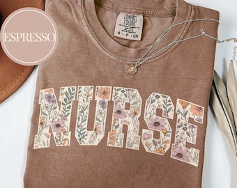 Comfort Colors Nurse Shirt, Wildflower Nurse T-Shirt, RN Shirt, Nursing School Shirt, Registered Nurse Shirt, Nurse Gift, Future Nurse Gift