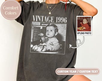 Personalised Vintage Photo And Year Shirt, Custom Picture Birthday Shirt, 30th Birthday Gift, 40th Birthday Gift, Retro 30th Birthday Shirt