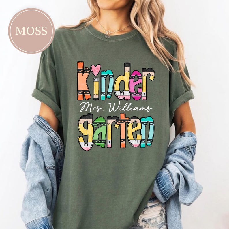 Personalised Kindergarten Teacher Shirt, Comfort Colors Custom Kindergartener Shirt, Kindergarten Team Shirt, Kindergarten Teacher Gift image 3