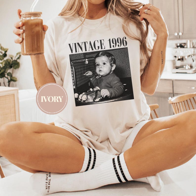 Personalised Vintage Photo And Year Shirt, Custom Picture Birthday Shirt, 30th Birthday Gift, 40th Birthday Gift, Retro 30th Birthday Shirt image 5