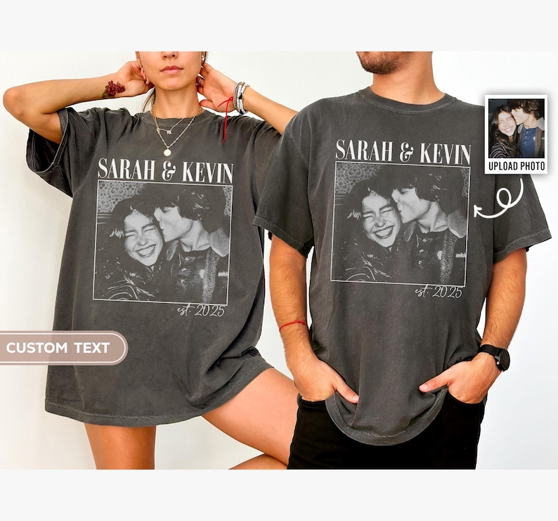 Personalized Couple Shirt, Custom Photo Engagement Comfort Colors Shirt, Vintage Couple Picture Shirt, Wedding Anniversary Gift, Couple Gift Bild 2