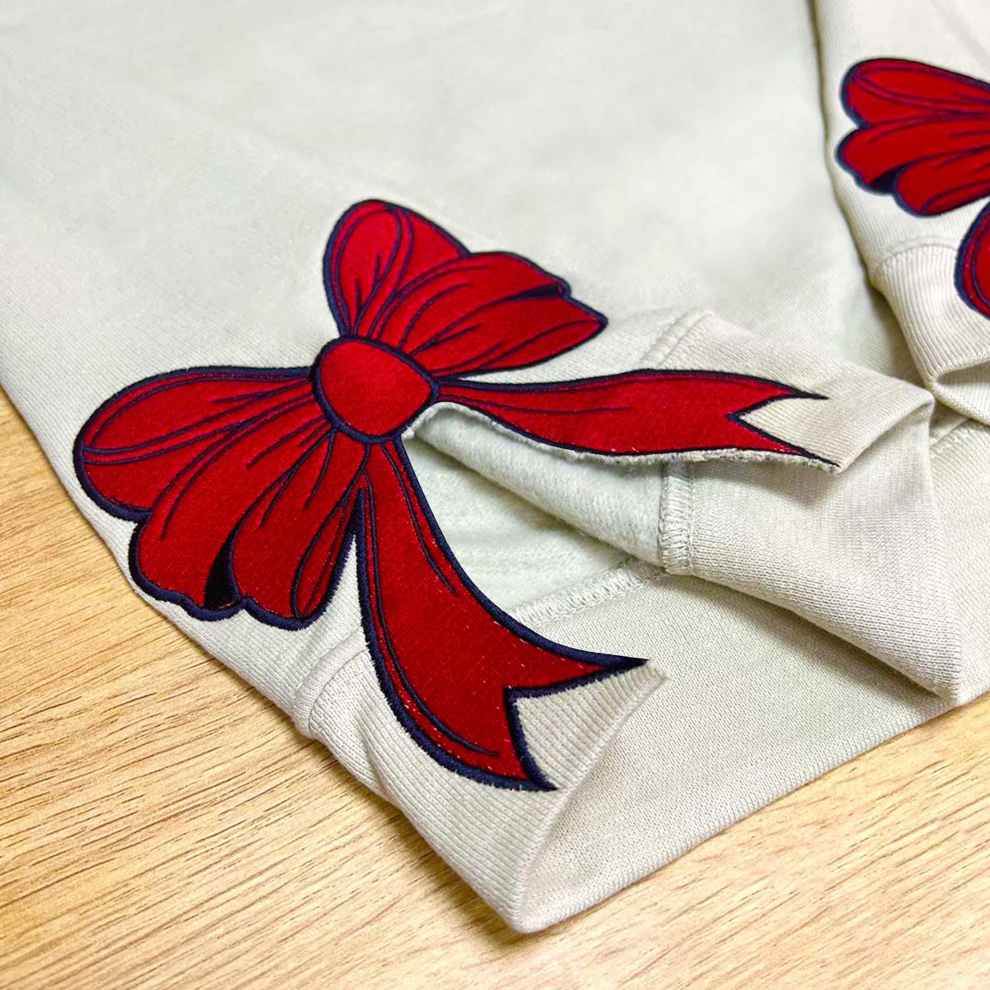 Embroidery Side Bow Cut-out Sweatshirt, Santa Sweatshirt With Trendy Side Bow, Gifts Coquette Bow, Side Slit Sweater, Trendy Coquette Bow