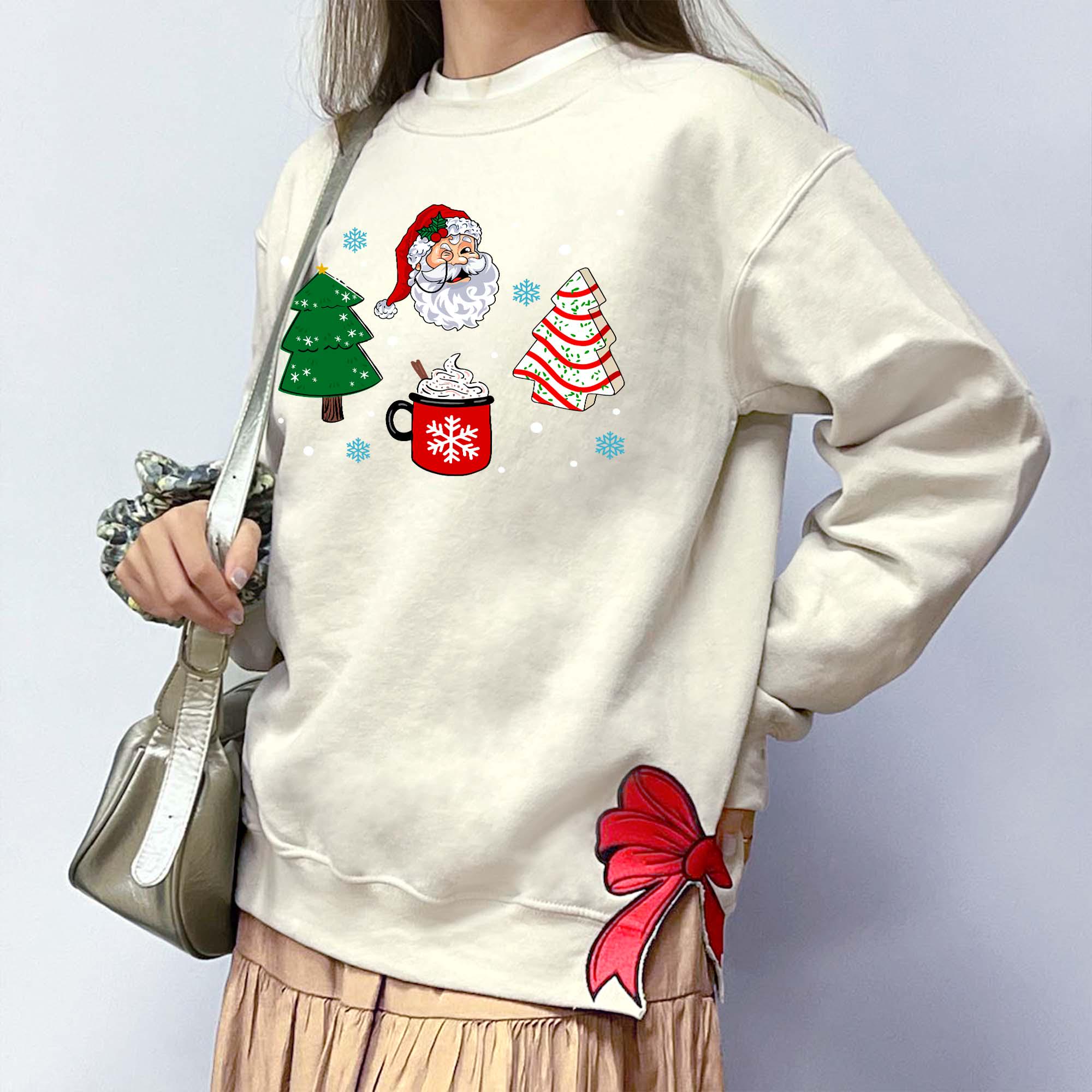 Embroidery Side Bow Cut-out Sweatshirt, Santa Sweatshirt With Trendy Side Bow, Gifts Coquette Bow, Side Slit Sweater, Trendy Coquette Bow