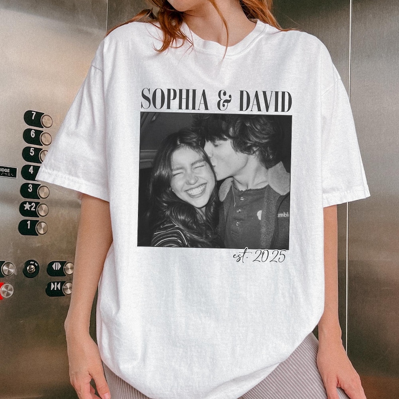 Personalized Couple Shirt, Custom Photo Engagement Comfort Colors Shirt, Vintage Couple Picture Shirt, Wedding Anniversary Gift, Couple Gift Bild 4