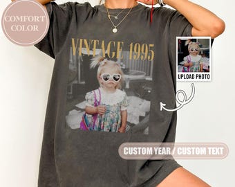 Personalised Vintage Photo And Year Shirt, Custom Photo Birthday Shirt, Vintage 30th Birthday Shirt, 30th Birthday Gift, 40th Birthday Gift