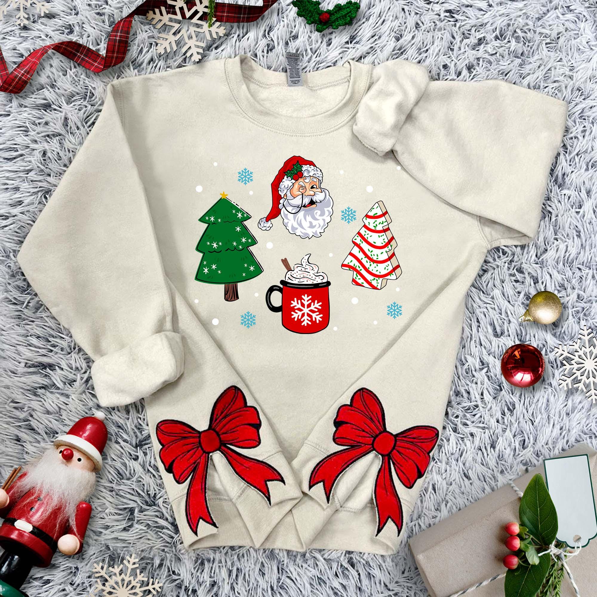 Embroidery Side Bow Cut-out Sweatshirt, Santa Sweatshirt With Trendy Side Bow, Gifts Coquette Bow, Side Slit Sweater, Trendy Coquette Bow