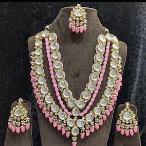 Fine Quality Gold Plated Uncut Polki Kundan maroon Green Long Ranihaar Necklace Set With Earrings/Sabyasachi Inspired Jewelry Set/Punjabi