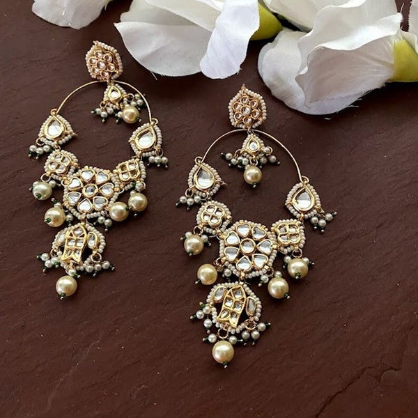 Kundan earrings/Polki Earrings/ Kundan Chandbalis/ Indian Earrings/ pearl earrings /Pakistani Earrings /Bollywood Earrings/ Indian jewelry