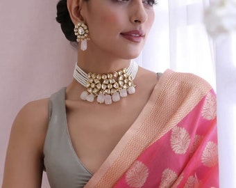 Gargantilla Jadau Kundan chapada en oro de alta calidad / Conjunto de boda Sabyasachi / Joyería Rajasthani / Joyería india / Conjunto de joyería nupcial / Conjunto de boda asiático