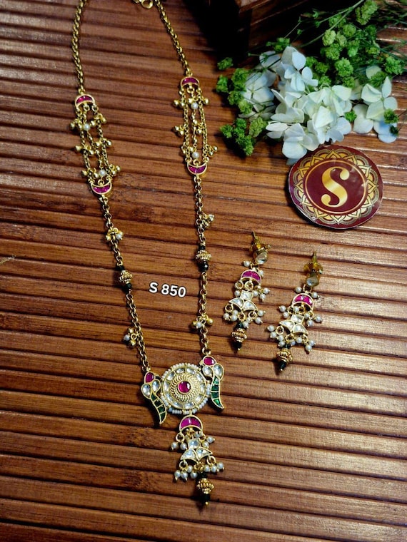 Pachi Kundan Necklace Set /designer Pachi Necklace Set Green