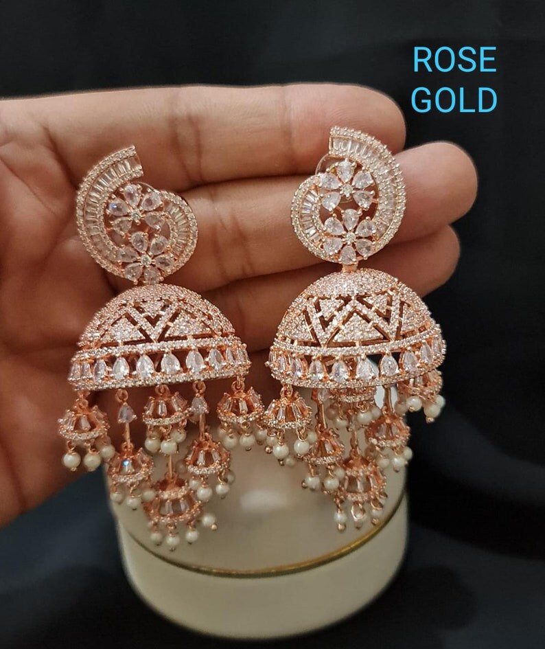 Celine Rose Gold Jhoomar Jhumka EARRING Set Indian Bridal