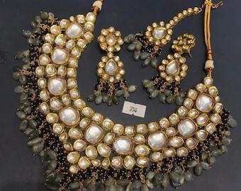 Collar de gargantilla Kundan finsh de oro con Chaandbali y Maangtikka/Conjunto de bodas Jadau/Gargantilla nupcial Kundan/Gargantilla pakistaní-india/Conjunto Punjabi/