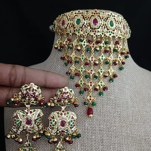 Punjabi Jadau Goldnecklace set/Hyderabadi Jadau/Indian jewelry/Gold plated/Kundan jewelry/Pearl/Traditional Jadau/Gold Necklace/Pakistani